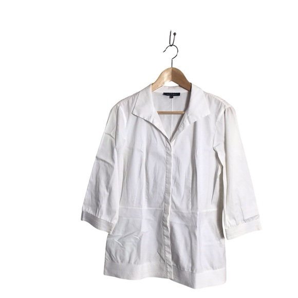 Lafayette 148‎ Size 8 White Cotton Textured Trim Peplum Button Up Shirt Classic - Picture 1 of 9